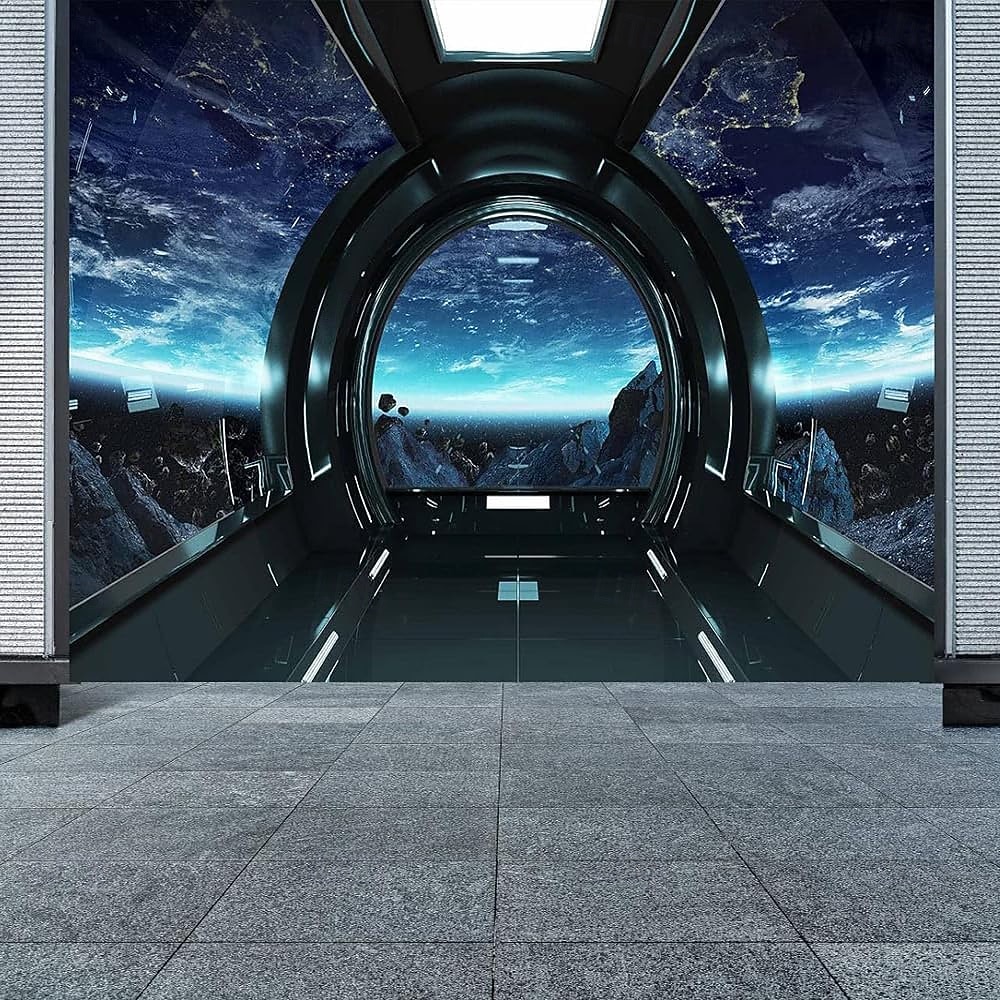 2026年 3D宇宙船内壁画、SF宇宙船コックピット壁アート、宇宙から見た