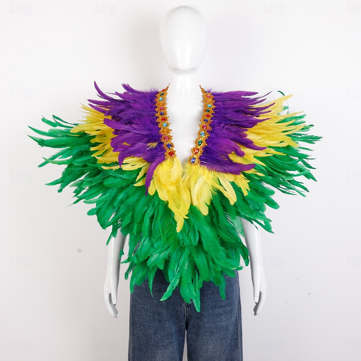 Karneval 2026 Rio Karneval Samba Tillbehör Kvinnors Mardi Gras Fjäder Cape Själ Lila Grön Guld Fjäder Poncho med Juvelkrage Brasilien Festival Prestandakostym 2026 - $58.99 –P1