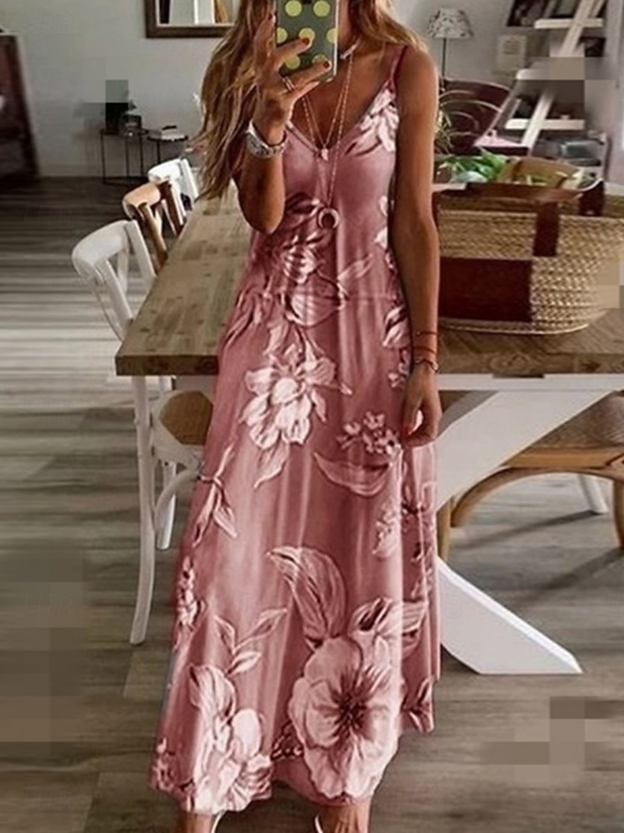 Femmes Robe Maxi Robe Décontractée Robe Nuisette Mode Basique Moderne Quotidien Extérieur Plage Coupe régulière Fleuri Sans manches Col en V Bleu Rose Claire Violet Vert Été Printemps de 2026 ? $36.99 –P2