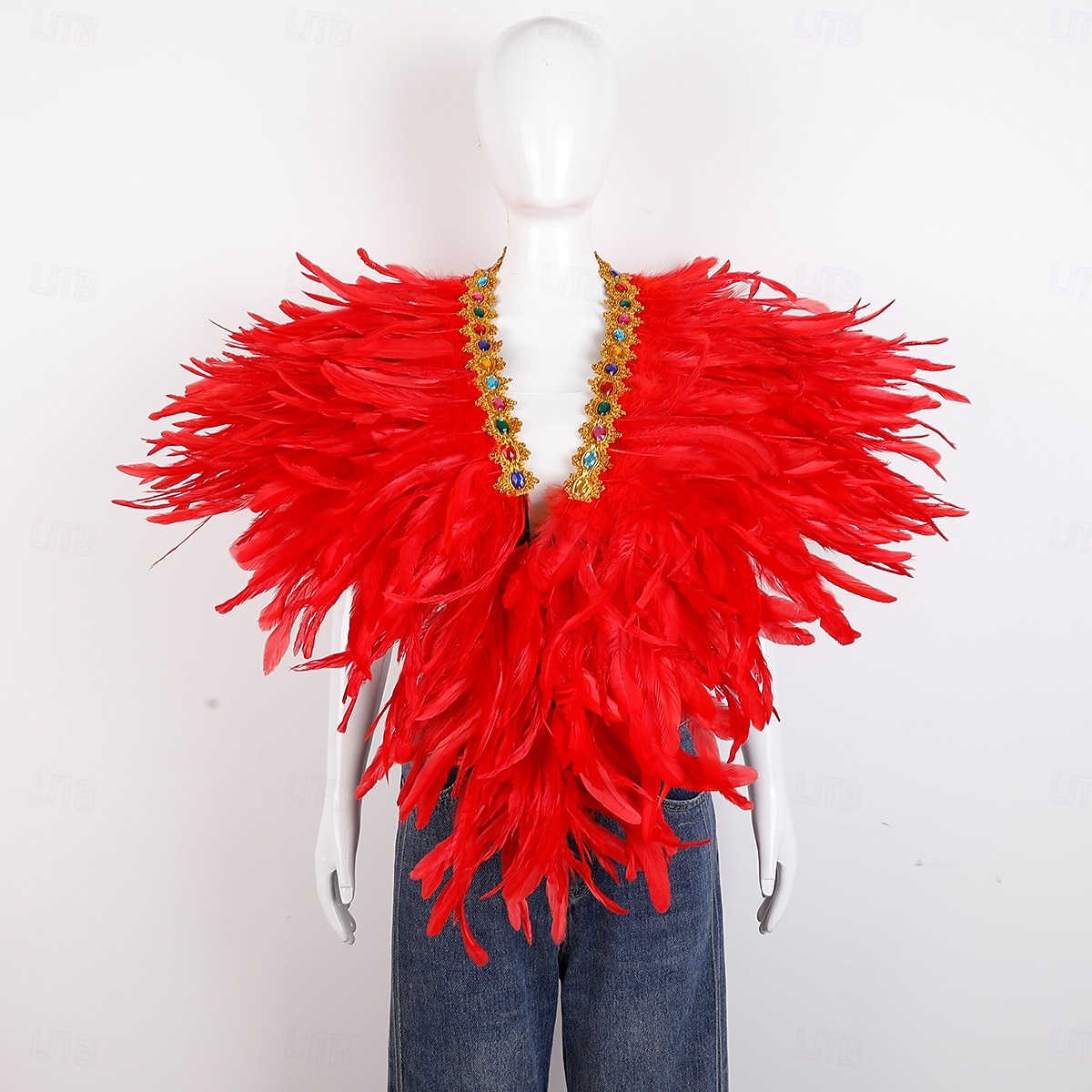 Karneval 2026 Rio Karneval Samba Tillbehör Kvinnors Mardi Gras Fjäder Cape Själ Lila Grön Guld Fjäder Poncho med Juvelkrage Brasilien Festival Prestandakostym 2026 - $58.99 –P17
