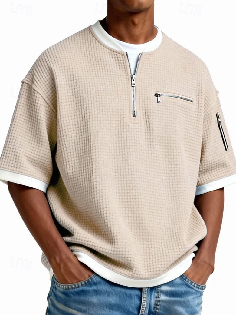 Мужчины Футболка с вафельным рисунком Футболка С короткими рукавами Хенли Лето Весна Весна лето Сплошной цвет Мода Оригинальный рисунок На каждый день Многослойный поддельные две части 2026 - $25.99 –P2