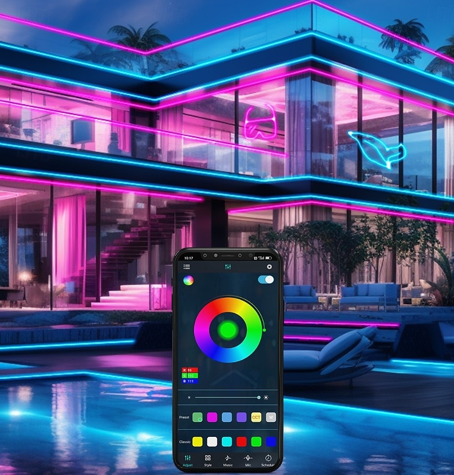 Lumières néon LED RGB+IC, lumières LED avec télécommande &Contrôle via application, étanche IP65, compatible avec une utilisation extérieure, synchronisation musicale, design personnalisable, ruban de 2026 ? $64.99 –P5