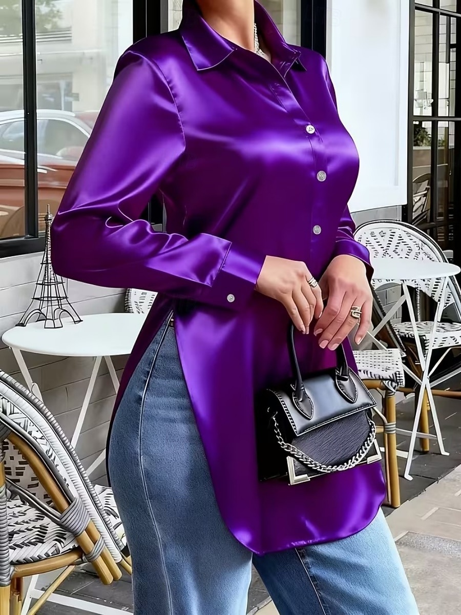 Γυναικεία Πουκάμισο Σατέν πουκάμισο Casual πουκάμισο Μπλούζα Κουμπιά Σκέτο Στυλάτο Κλασσικό Μοντέρνα Μακρυμάνικο Κολάρο Πουκαμίσου Κανονικά μπλουζάκια Καθημερινά Αργίες Εξόδου 2026 - $31.99 –P1