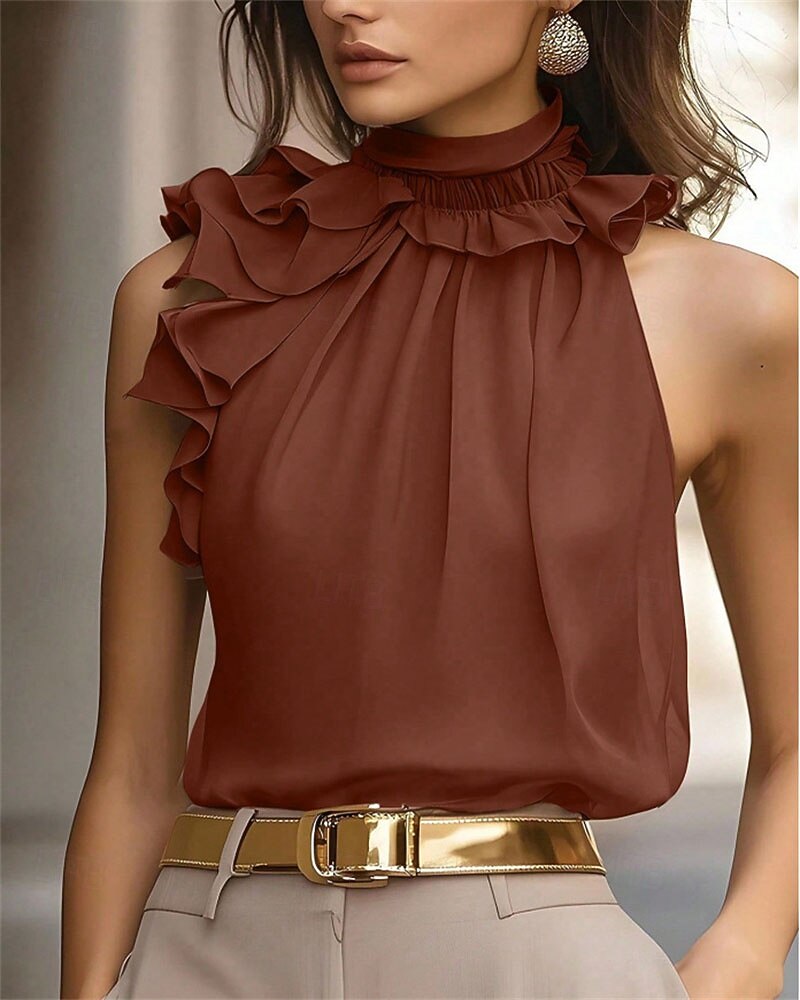 Per donna Top estivi Blusa Top Eleganti Arricciato Volant Patchwork Tinta unica Semplice Elegante Vintage Carino Senza Maniche All'americana Top Regolari Quotidiano Lavoro Ferie Nero Rosso Marrone del 2026 a $28.99 –P5