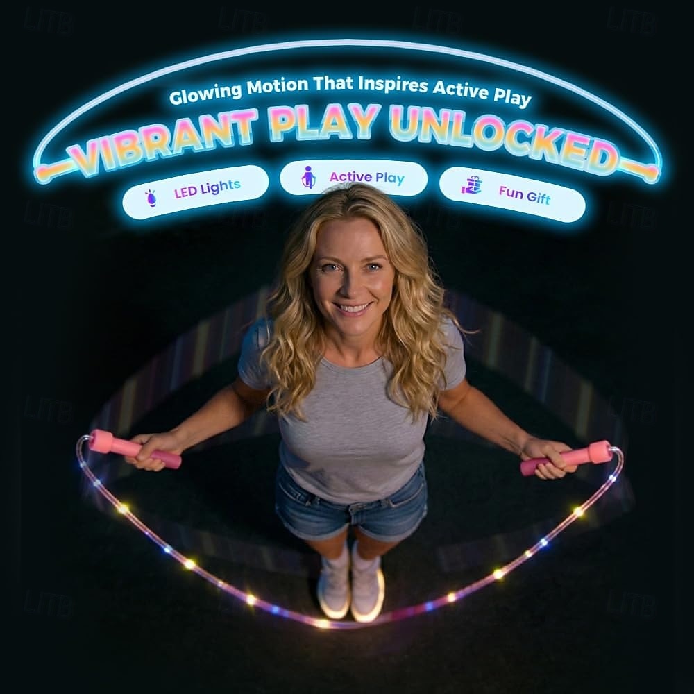 LED-es világító ugrókötél gyerekeknek, állítható hosszúságú világító ugrókötél, kusza mentes pvc ugrókötél színes világító ugrókötél beltéri kültéri fitnesz edzéshez éjszakai parti ajándékokhoz 2026 - $16.99 –P4