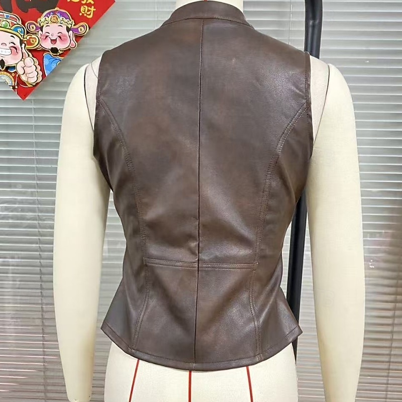 Per donna Maglietta Canotta Bottoni Semplice Moda Classico Casual Senza Maniche Scollo a V Top Regolari Quotidiano Uscire Weekend Marrone Estate Primavera del 2026 a $65.99 –P4