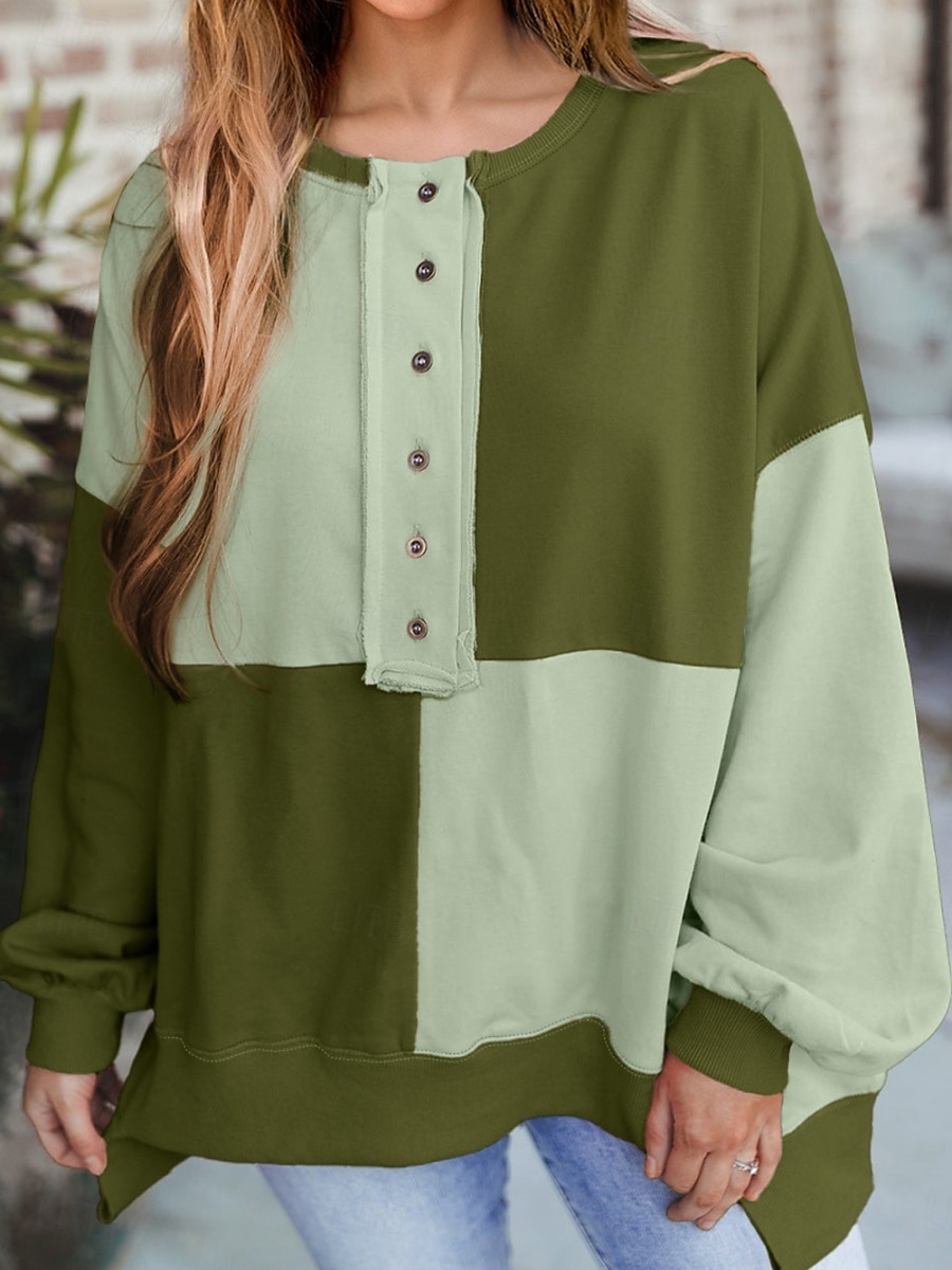 Жен. Pullover Толстовки Пэчворк Пуговицы Контрастных цветов Мода Классика Современное Длинный рукав Вырез под горло Обычные топы Для улицы На каждый день Синий Черный Розовый Небесно-голубой Зеленый 2026 - $41.99 –P7