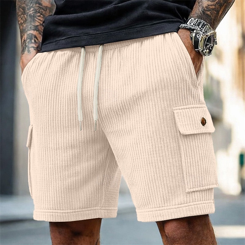Hombre Pantalón corto Pantalones cortos casuales Pantalones cortos de pana Correa Bolsillo Con Texturas Plano Comodidad Transpirable Longitud de la rodilla Casual Exterior Playa Vacaciones Moda Negro 2026 - $22.99 –P8
