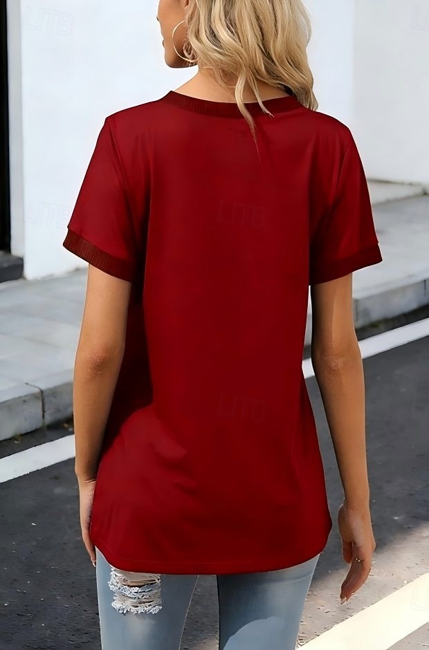 Dames T-shirt Lapwerk Zak Kleurenblok Effen Kleur Stijlvol Casual Korte mouw V-hals Lange tops Dagelijks Uitgaan Zwart Wit Rood Grijs Zomer Lente 2026 - $24.99 –P8