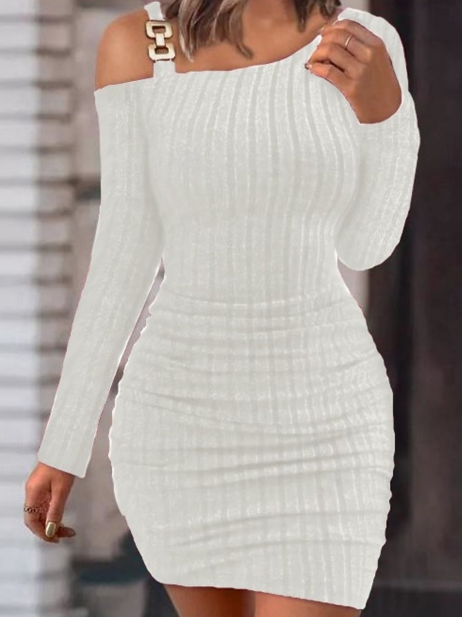 Women's Midi Dress White Dress Graduation Dress Casual Dress Bodycon Fashion Modern Outdoor Vacation Party Regular Fit Plain Long Sleeve Off Shoulder Black White Pink Red Summer Spring 2026 - $19.99 –P1