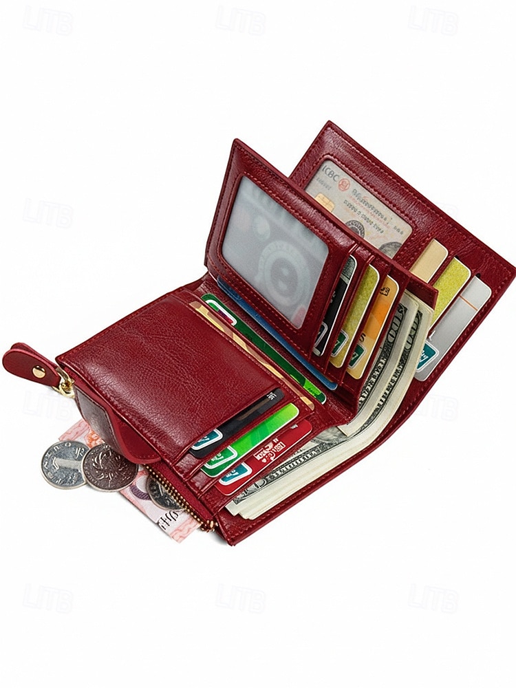 Женский кошелек из натуральной кожи с защитой от RFID, вместительный, на молнии, для нескольких карт, классический стиль, разноцветный, идеально подходит для повседневного использования, путешествий, покупок и в качестве подарка. 2026 - $19.99 –P6