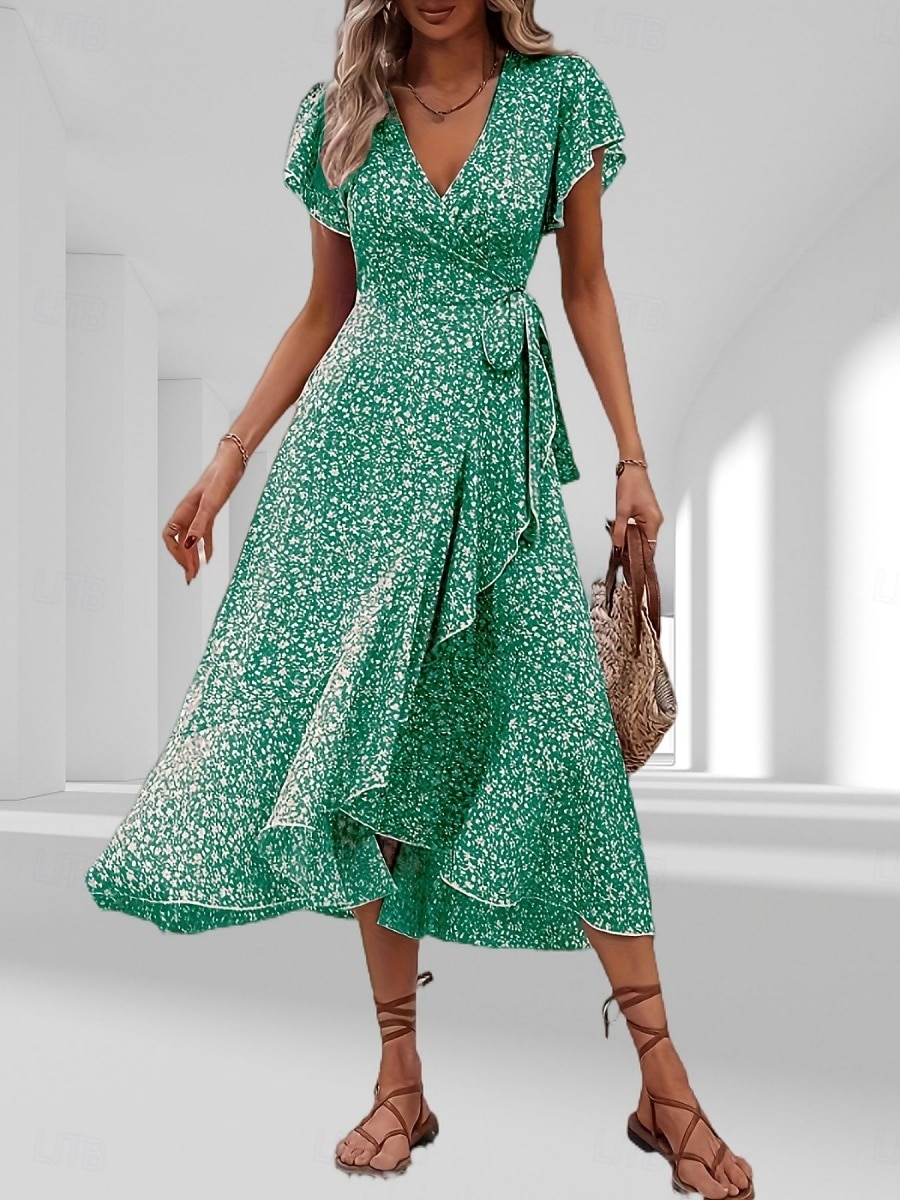 בגדי ריקוד נשים שמלת מידי שמלת קז'ואל שמלת מעטפת שמלה פרחונית אלגנטית אופנתי מודרני בָּחוּץ חופשה ליציאה רגיל פרחוני שרוולים קצרים צווארון V שחור צהוב ורוד מסמיק אודם קיץ אביב 2026 - $12.49 –P16