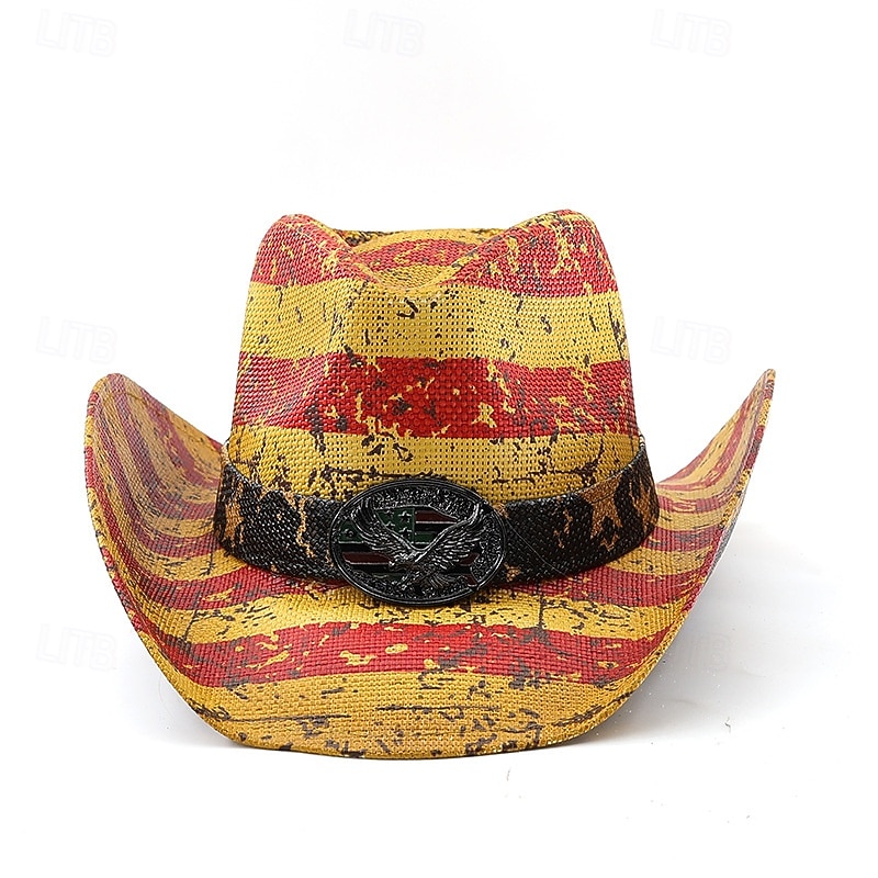 Yhdysvaltojen 250-vuotisjuhla Retro / vintage Villi länsi Cowboy hattu Cowgirl Hattu Lehmityttö Kantri West Cowboy Naamiaispuku Sukupuolineutraali Naamiaiset 4. heinäkuuta Juhla Itsenäisyyspäivä 2026 - $26.99 –P5