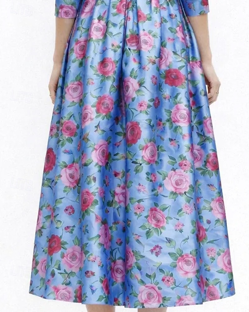 Linha A Longuette Vestido Coquetel Vestido de convidada de casamento Vestido Para Mãe dos Noivos Manga 3/4 Decote V Elegante Simples Casual Formal Cetim Elástico com Pregas Estampado de 2026 por $194.99 –P5