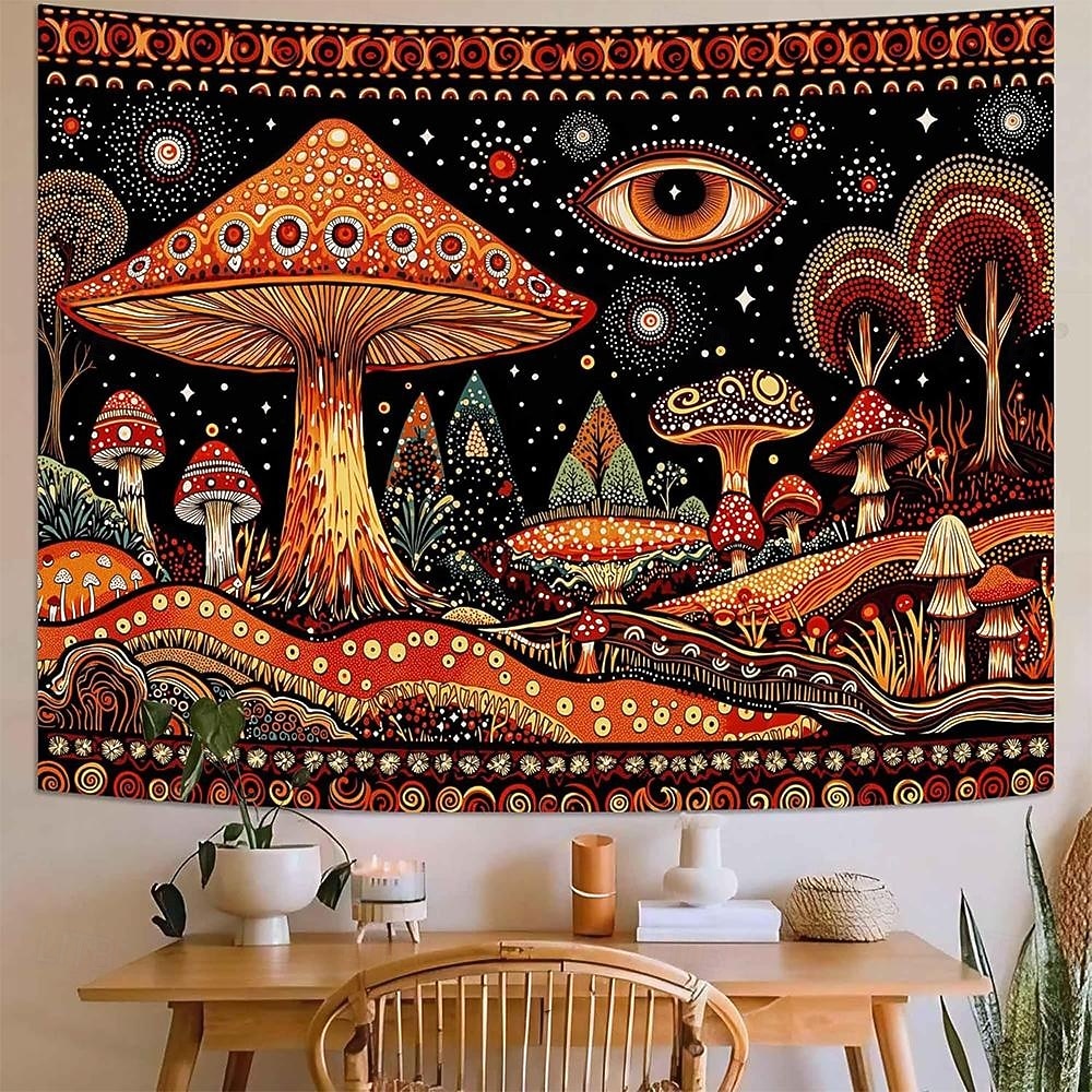 2026年 サイケデリックなキノコのタペストリー、トリッピーな目玉の壁掛け、星空の夜、銀河、森の風景、ヨガルーム、瞑想スペース、寝室の装飾用ウォールアート  コレクション – $20.99 –P6