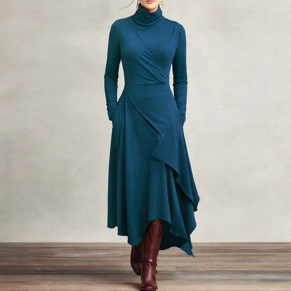 Damen Maxikleid Etui-Kleid Wickelkleid T-Shirt-Kleid A Linie Kleid Urlaub Party Lässig Täglich Büro Strand Normale Passform Einfach Langarm Rollkragen Schwarz Königliches Blau Purpur Grün Frühling 2026 - $32.99 –P3