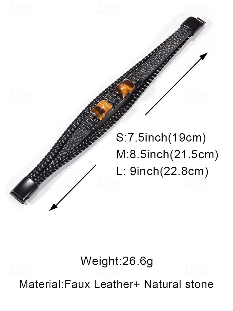 Men's Natural Stone & Faux Leather Bracelet, Braided Casual Style Wristband in Multiple Colors, Men's Fashion Jewelry for Everyday Casual Wear and Street Style 2026 - $11.99 –P11