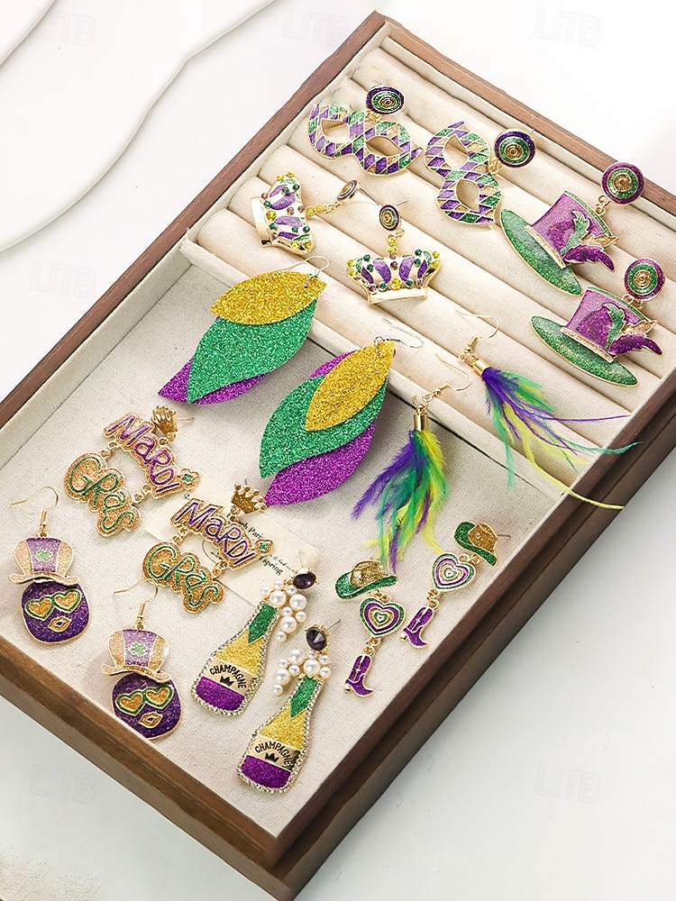 Dámské náušnice s motivem Mardi Gras – materiál slitina, k dispozici v různých designech, ideální pro oslavy a festivaly Mardi Gras 2026 - $7.99 –P4