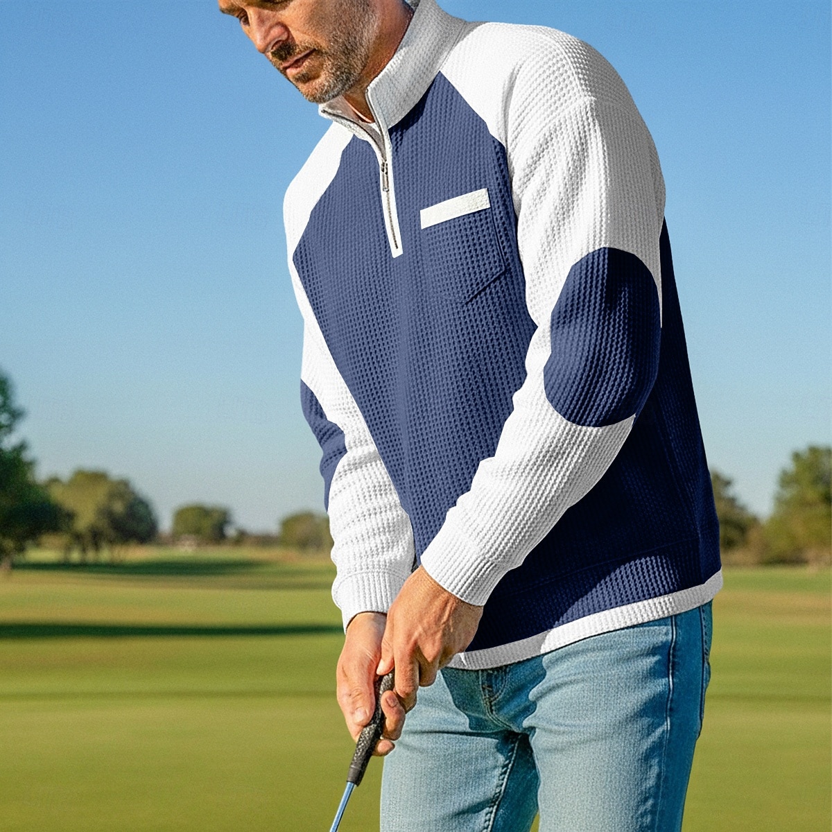 Men's Waffle Polo Shirts Polo Casual Formal Banded Collar Long Sleeve Fashion Solid Color Textured Color Block Buttons Spring Fall Spring &  Fall Regular Fit Navy Blue Light Grey Light Green Light 2026 - $26.99 –P7