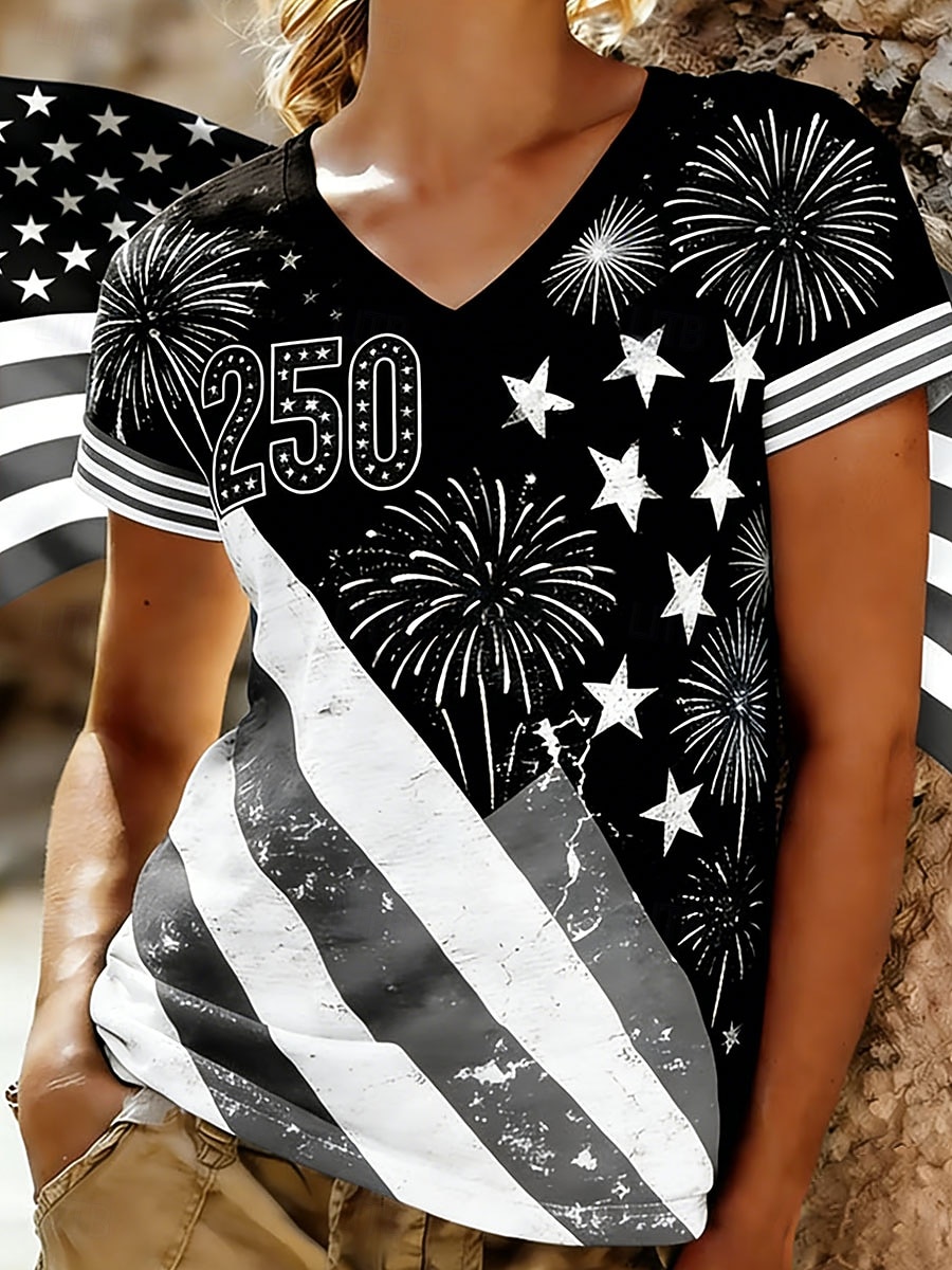 Ημέρα Ανεξαρτησίας Αμερικανική Επέτειος Πατριωτική Γυναικεία Τ-Shirt Γραφικά Σημαία Vintage Στυλάτη Κλασική Κοντό Μανίκι V Λαιμό Καθημερινός Εκτύπωση Μπλε Μαύρο Ναυτικό Μπλε Μωβ Καλοκαίρι Άνοιξη 2026 - $21.99 –P4
