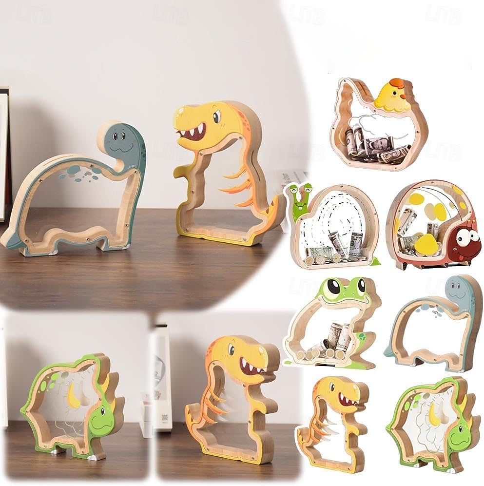 Houten spaarpot in de vorm van een dinosaurus voor jongens, transparante spaarpot met acrylvenster, creatieve spaarpot, cadeau spaarpot, nieuwjaars-, verjaardags- of doopcadeau voor peuters en meisjes 2026 - $22.99 –P1