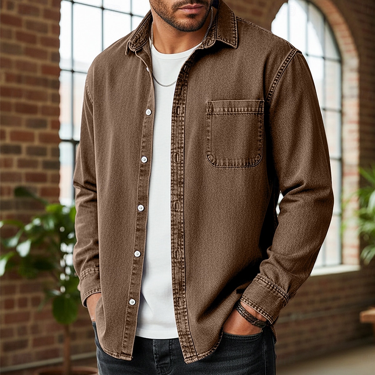 Herren Hemd Freizeithemd Vintage-Shirt Knopfhemd Acid-Wash-Shirt Blau Schwarz Hellgrün Wein Marineblau Langarm Einfach Revers Lässig Streetwear Tasche Bekleidung Baumwolle Mode Retro Vintage Lässig 2026 - $40.99 –P12