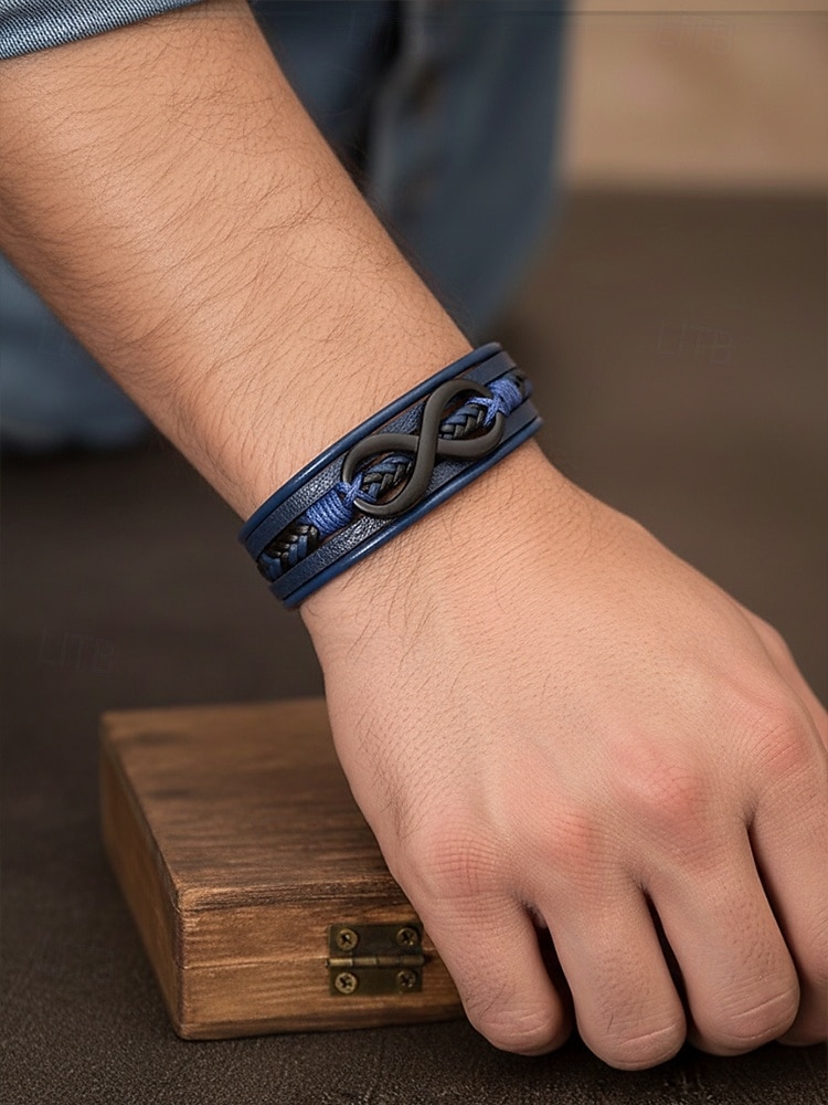 Мужской браслет в виде знака бесконечности из искусственной кожи и сплава, многослойная плетеная конструкция, винтажный стиль, различные цветовые варианты, идеально подходит для отдыха и повседневной носки. 2026 - $7.99 –P3