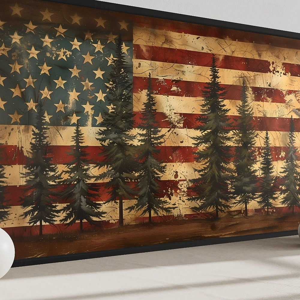 Rustikale amerikanische Flagge extra große Wandkunst patriotische Wandkunst Flagge und Kiefernbaum Gemälde Leinwanddruck gerahmt bereit zum Aufhängen 2026 - $12.99 –P6