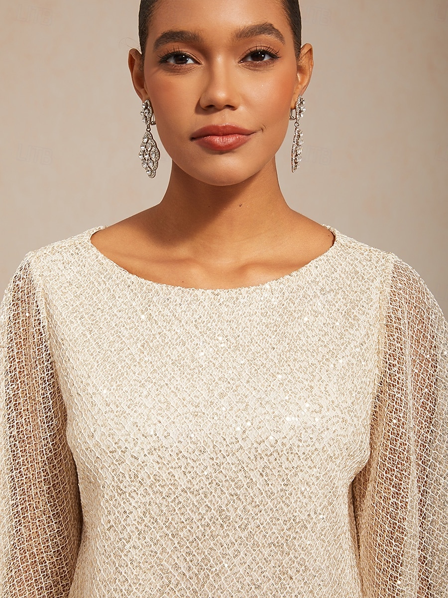 Women's Blouse Lace Tops Sequins Illusion Solid Color Elegant 3/4 Length Sleeve Bell Sleeve Crew Neck Daily Wedding Guest Vacation Wear Beige Summer Spring Fall 2026 - E£4427.73 –P4