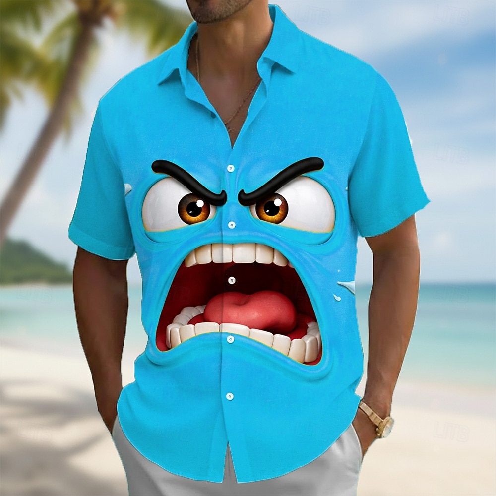 Per uomo Illusione ottica Fantasia "Cartone 3D" Faccia arrabbiata Camicia Camicia con Bottoni Manica Corta Divertente Quotidiano Vacanza Estate Primavera Collo ripiegato Stampa 3D camicie con colletto del 2026 a $25.99 –P2