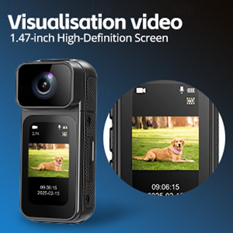 Mini telecamera da corpo Wi-Fi da 2,7K, telecamera POV con obiettivo rotante a 180°, mini telecamera sportiva con visualizzazione dello schermo HD da 1,47" per la registrazione quotidiana di riprese del 2026 a $66.99 –P7