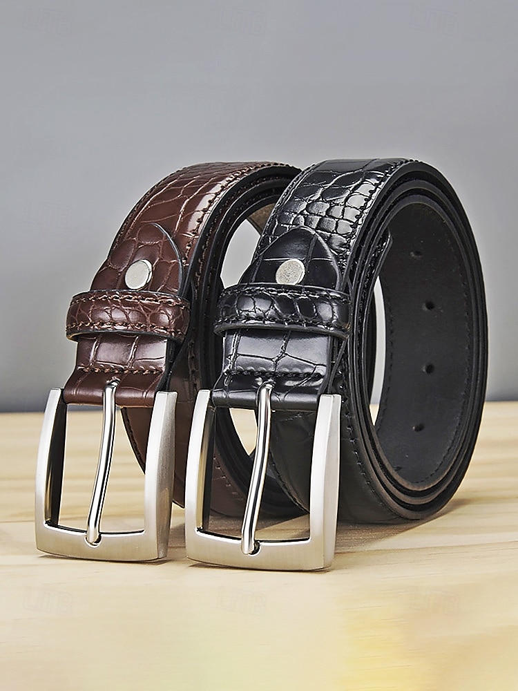 Cinturón ajustable de piel sintética con estampado de cocodrilo para hombre, varios colores, perfecto para bodas y uso diario, diseño duradero y elegante. 2026 - $18.99 –P3