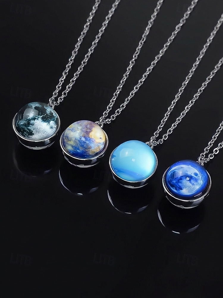 planetanhengskjede for menn, smykker i legering og glasskuppel, flere design med solsystemet, minimalistisk kosmisk stil for hverdagsbruk og gaveiding 2026 - $7.99 –P7