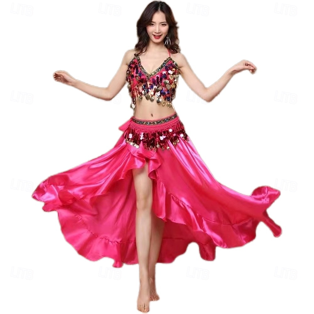 Abbigliamento da ballo Samba Set costume da danza del ventre glamour rosa rosso|l Costume da spettacolo del 2026 a $34.99 –P9