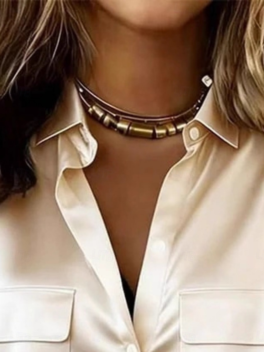 Mulheres Blusa de cetim Saia Blusa Bolsos Botões Côr Sólida à moda Trabalho Casual Manga Longa Colarinho de Camisa Tops regulares Diário Ao ar livre Escritório Champanhe Primavera Outono de 2026 por $25.99 –P3