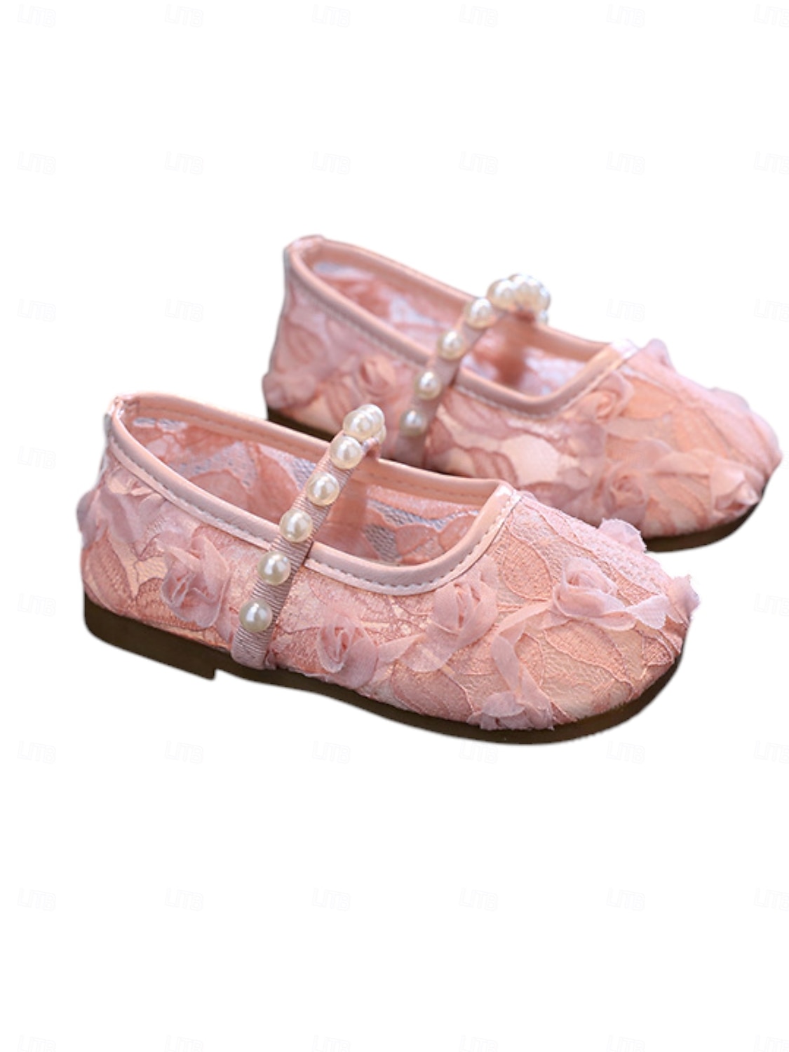 Dziecięce balerinki typu Mary Jane z koronkowymi paskami i perłowymi aplikacjami kwiatowymi, eleganckie buty ślubne w stylu księżniczki dla małych dziewczynek sypiących kwiaty, wygodne buty wizytowe 2026 - $24.99 –P3
