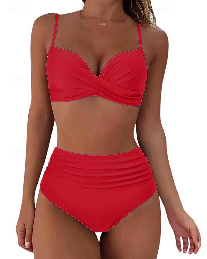 نسائي ثوب السباحة لباس السباحة بيكيني بخصر عالٍ لون سادة حماية UV مطاط بدون كم ملابس السباحة تزلج على الماء غوص سباحة الصيف 2026 - $17.99 –P2