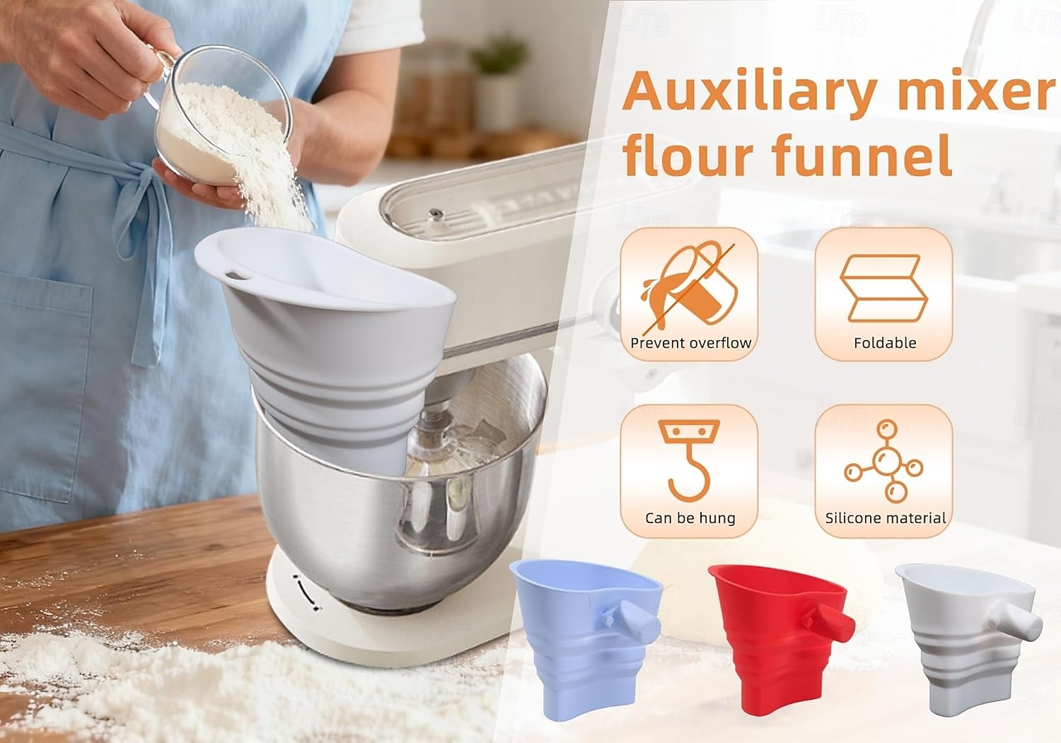 1 Pcs Mess-Free Flour Funnel for Kitchen Aid Mixer, Food-Grade Silicone Funnel, Stand Mixer Attachment for 4.5–5 Qt Tilt-Head Models, Dishwasher Safety 2026 - $22.99 –P8