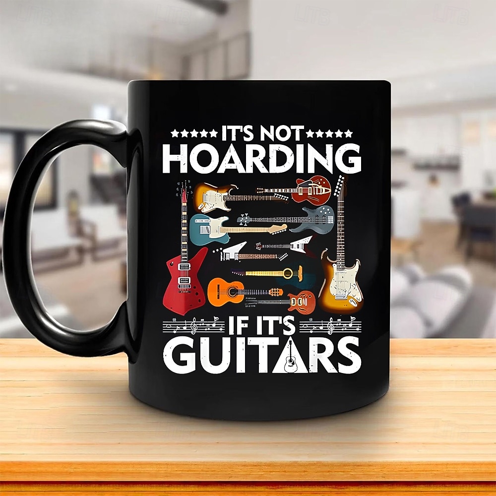 Grappige cadeaumok "Het is geen hamsteren als het gitaren zijn" zwarte keramische koffiemok, perfect cadeau voor gitaarliefhebbers en muziekliefhebbers, ideaal voor muzikanten en verzamelaars. 2026 - $16.99 –P3