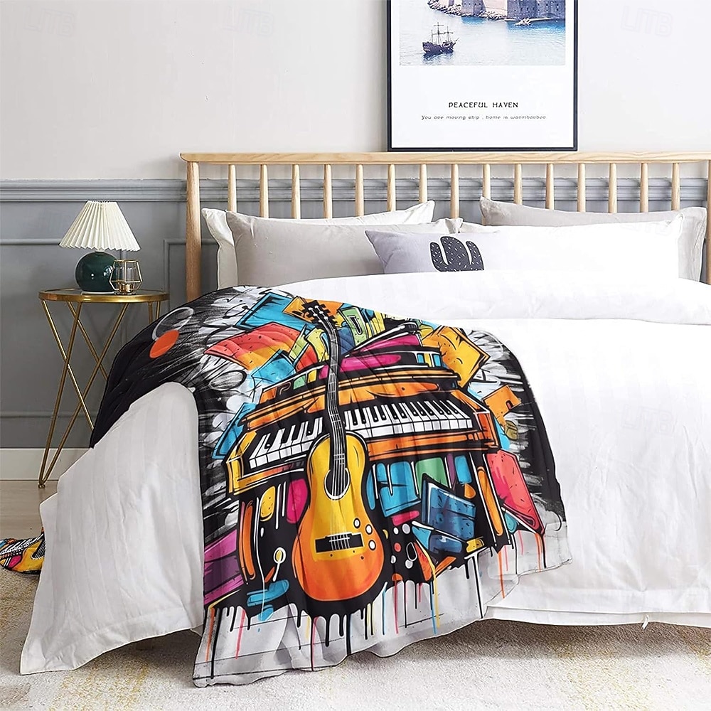 klavírní klávesnice hudební deka černá bílá hudební vzor měkká fleecová deka na pohovku gauč hudební pokoj dekorace 2026 - $24.99 –P2