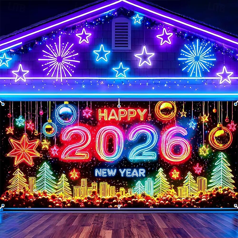 New Year Tapestry Garage Door Cover Large Hanging Backdrop Landscape Rustic Cottagecore 3D Party Outdoor Shooting Backgrounds Front Door Home Decor 2026 - $29.99 –P4