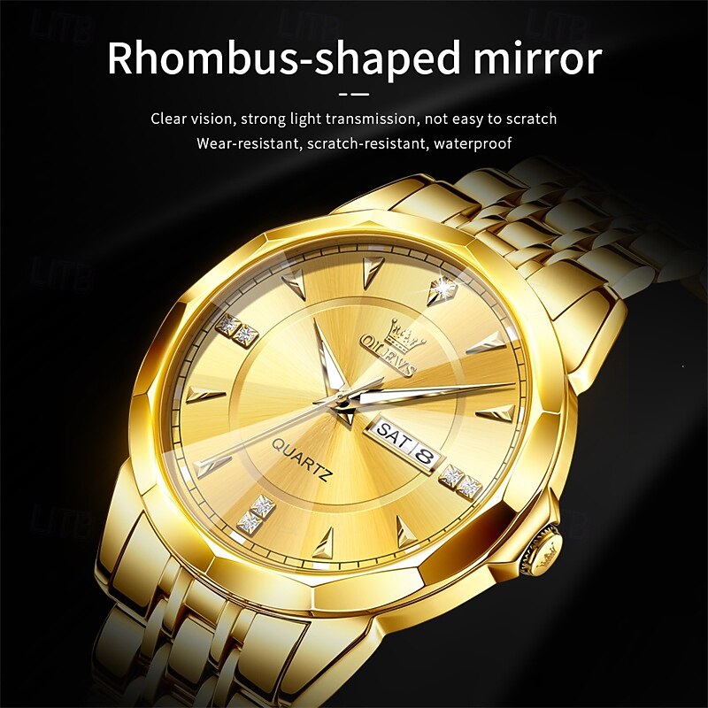 New Olevs Men'S Business Quartz Watch With Luminous Calendar, Week Display, Diamond-Set, Casual And Fashionable Water-Resistant Men'S Sports Watch 2026 - $39.99 –P9
