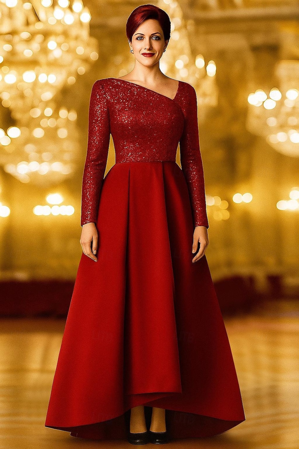 A-Line Asymmetrical Floor Length Evening Gown Ball Gown Formal Dress Elegant Glittering Silky Long Sleeve One Shoulder Wedding Formal Pocket Satin with Glitter Shawl 2026 - $160.99 –P3
