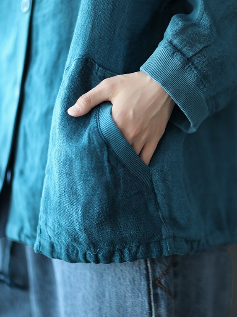 Femmes Chemises en coton et lin Boutons Couleur Unie ancien Basique Occasionnel manche longue À capuche Hauts Réguliers Quotidien Bleu Blanche Rouge Abricot Été Printemps Automne de 2026 ? $29.99 –P4