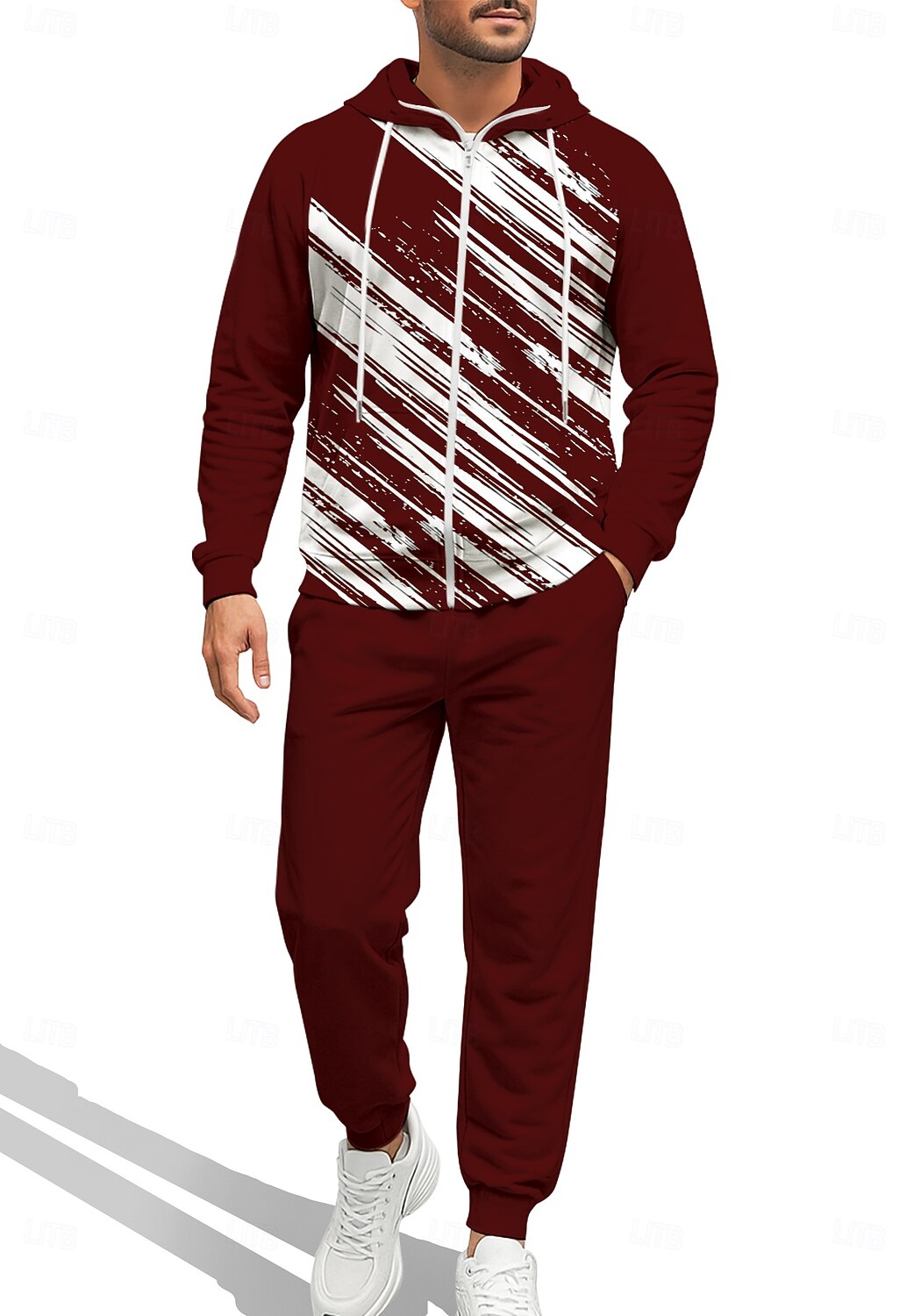 Муж. Толстовка Спортивный костюм Толстовка на молнии Кулиска Карманы Геометрический принт Брюки Толстовка Худи и брюки Осень Красный Тёмно-синий Тренировка в тренажерном зале Повседневный Баскетбол 2026 - $43.99 –P4