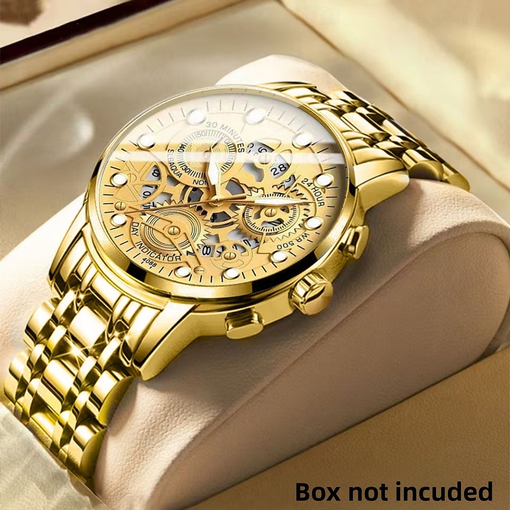 Новые многофункциональные мужские часы, роскошные кварцевые часы для мужчин, светящийся в темноте дисплей, скелетонизированный дизайн циферблата, точное измерение времени, подходят для повседневного 2026 - $23.99 –P1