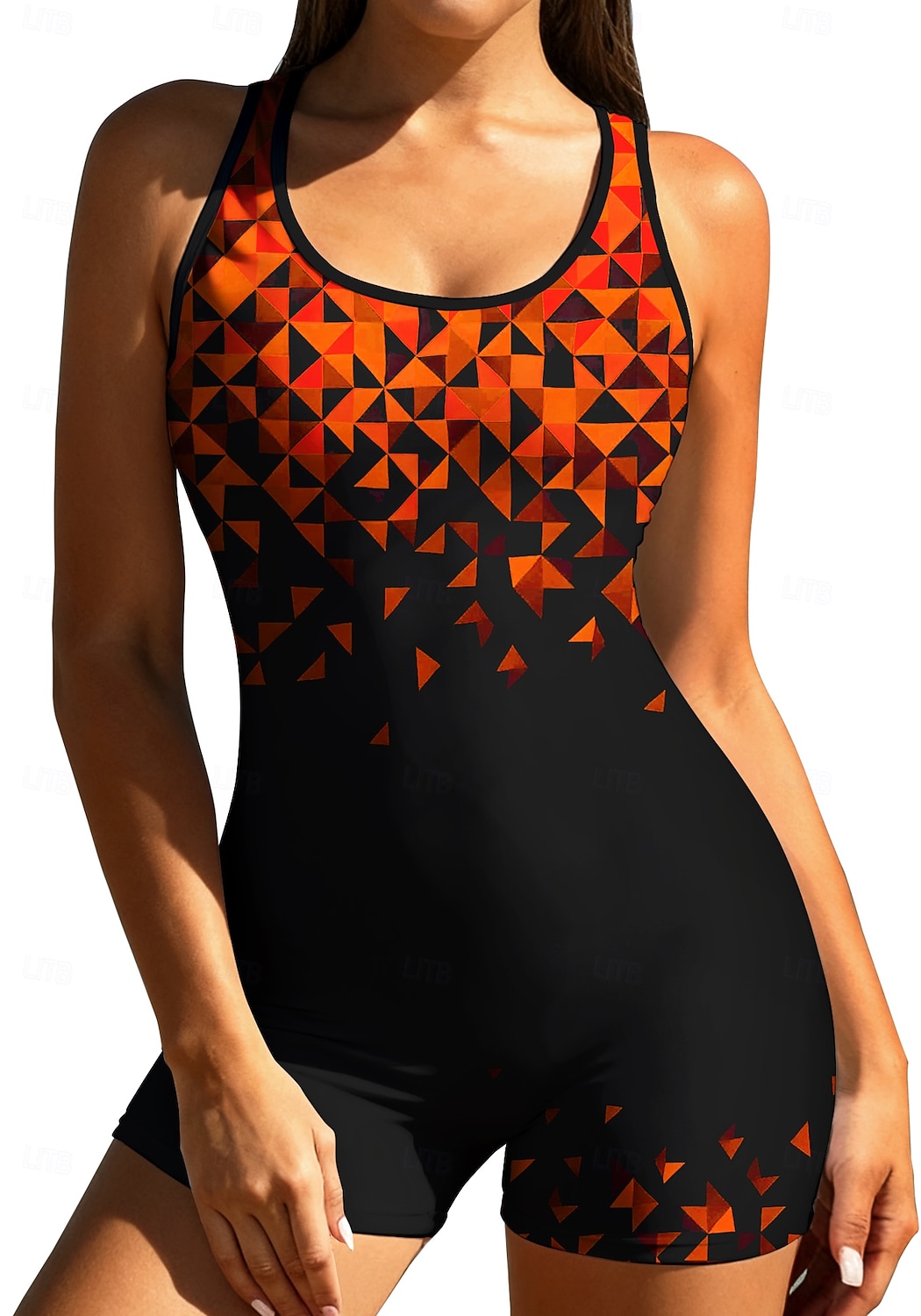 Damen Standard Anti UV Shirt Einteiliger Surfanzug Badeanzug Geometrisch Farbblockierung mit integriertem BH Boyleg Kurzes Bein UV Schutz Elastisch Ärmellos Surfen Schnorcheln Wassersport Sommer 2026 - $31.99 –P7