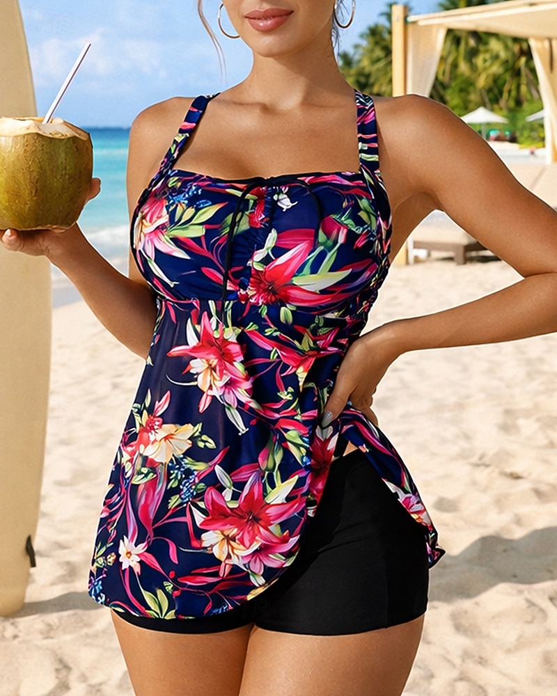 Per donna Costume da bagno Tankini 3 pezzi Tropicale Boyleg Asciugatura Rapida Elastico Senza Maniche Costume da Bagno Costume da bagno Surf Spiaggia Nuoto Estate del 2026 a $25.99 –P4