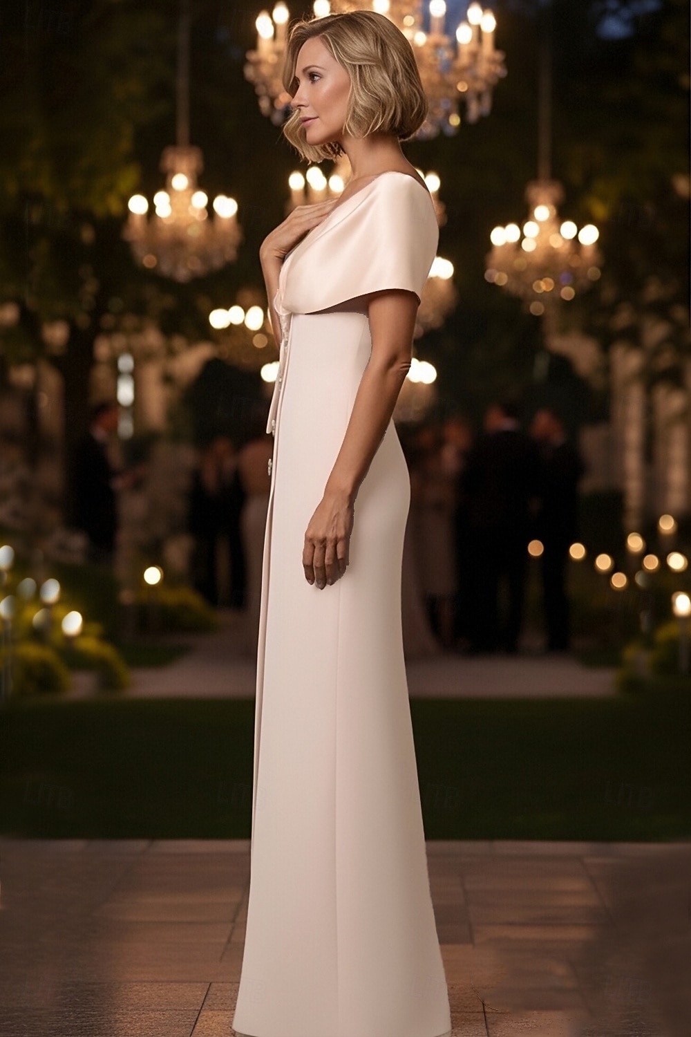 Funda Columna Hasta el Suelo Vestido formal Vestido de noche Vestidos de noche Elegante Estilo de Celebridad Manga Corta Hombros Caídos Fiesta de Noche Boda con Botones Abertura Chal 2026 - $160.99 –P2