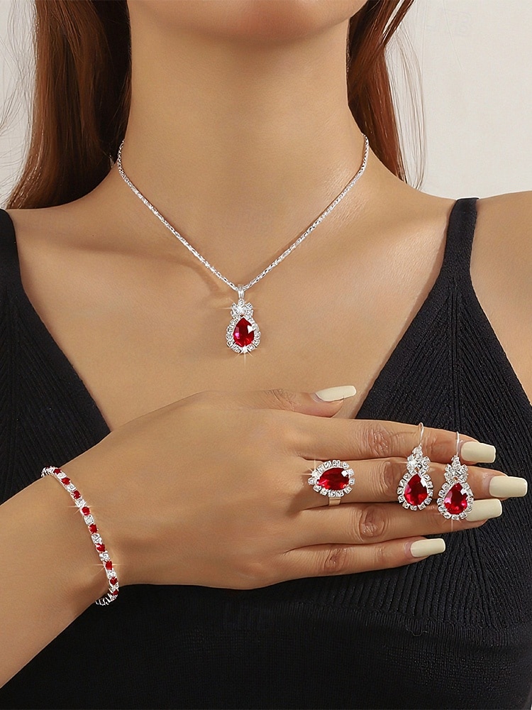 Naisten metalliseoskorusetti, "jotain sinistä" pisarakoru, korvakorut, sormus ja rannekoru, elegantti kimalteleva tyyli morsiamiin, häihin, cocktail-juhliin ja muodollisiin tilaisuuksiin 2026 - $9.99 –P9